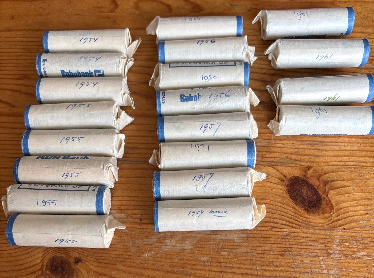 20 rolletjes kwartjes Nederland 1954-1961 (nikkel), Postzegels en Munten, Munten | Nederland, Verzenden, 25 cent, Setje
