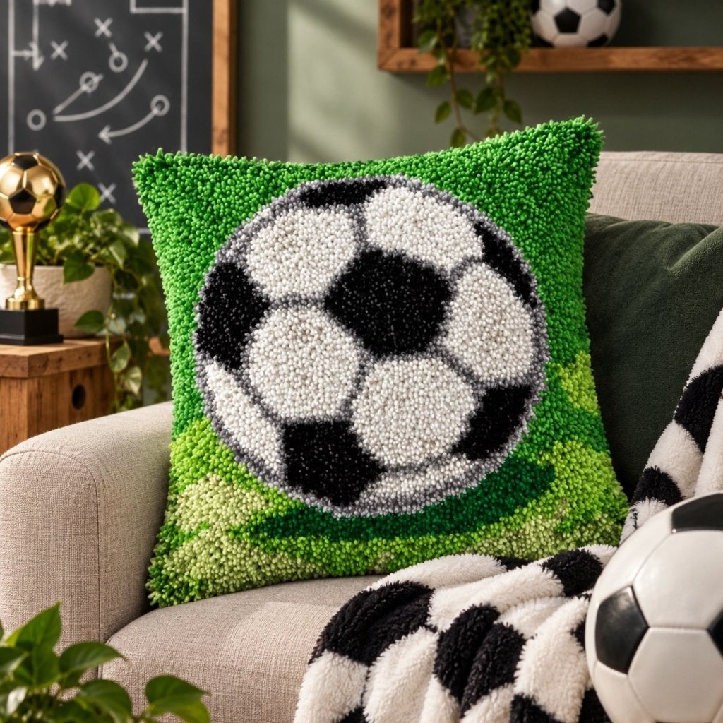 Latch Hook Kussen Voetbal 43x43 cm – Complete DIY Knoopset, D, Nieuw, Ophalen of Verzenden, D