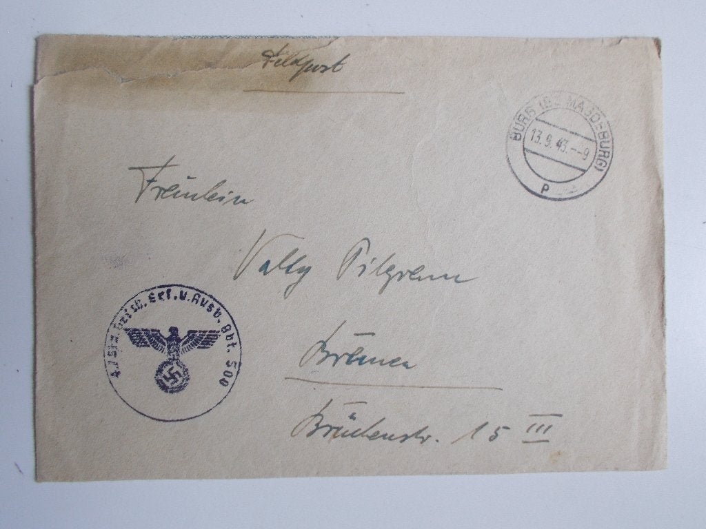 Duitse Rijk, Veldpostenvelop Sturmgeschützabteilung 500 1943, Ophalen, Envelop