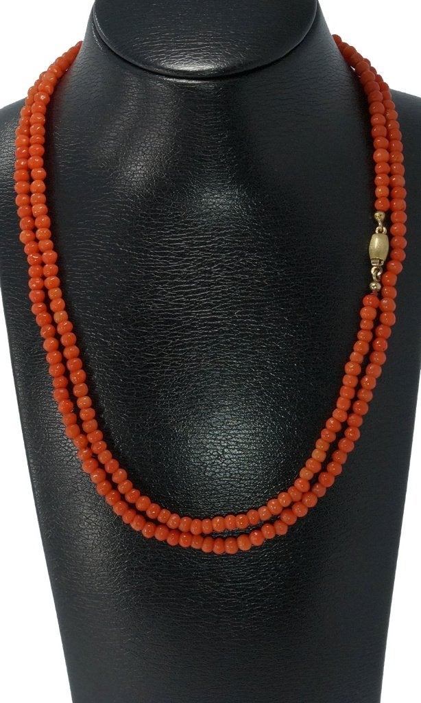 Bloedkoraal bollen vintage fraaie ketting 14k slot goud dame