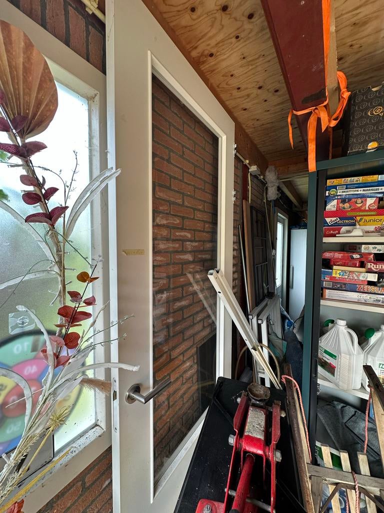 Degelijke binnendeur 231,5 x 88 met glas en deurbeslag, Ophalen, Gebruikt, 80 tot 100 cm, 215 cm of meer
