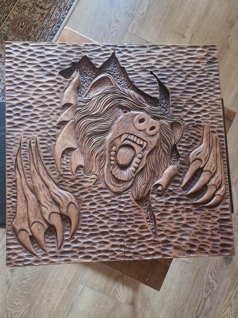 Houten Backgammon spel met bewerkte voorkant, Ophalen of Verzenden, Nieuw