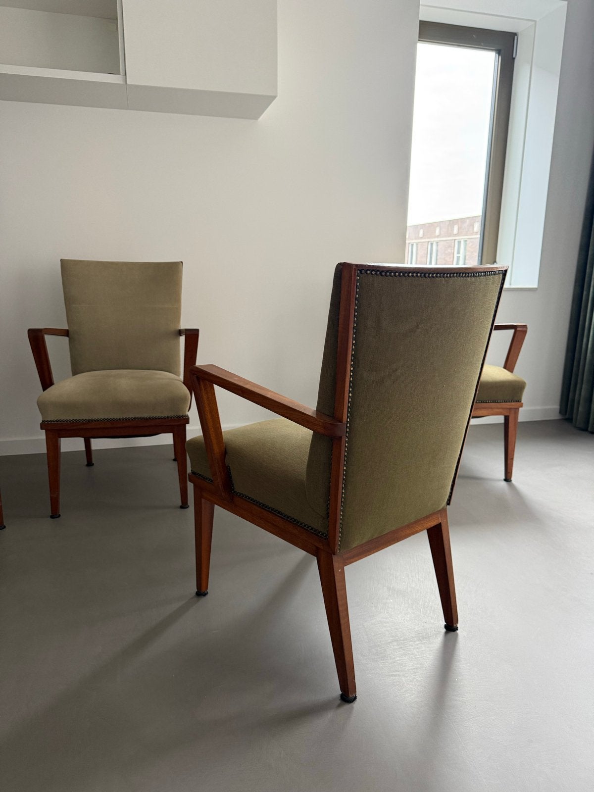 Set van 6vintage fauteuils - Olijfgroen (4) en beige (2), Ophalen
