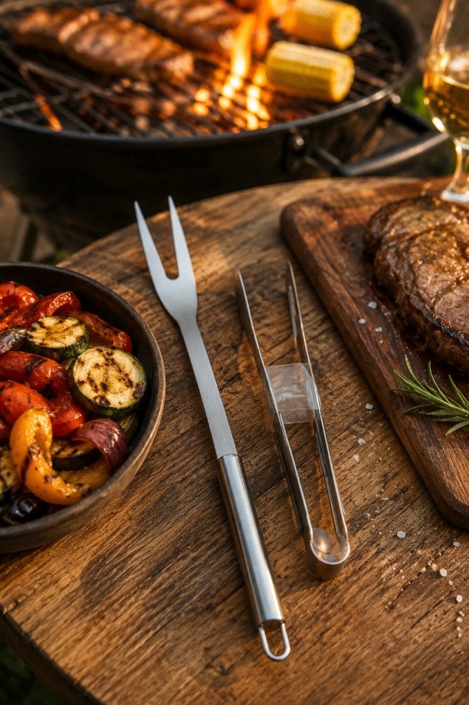 RVS BBQ Vleesvork & Barbecuetang – Grillset, Onbekend, Nieuw, Ophalen of Verzenden, Onbekend