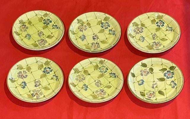 6x onderzetter / theetip Vic's handpainted groen met bloem, Ophalen, Gebruikt, Overige typen, Overige stijlen