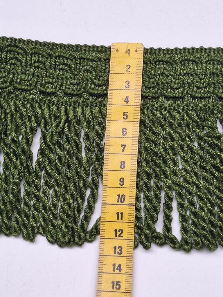 Mooie vintage flessengroene franjeband, Hobby en Vrije tijd, Naaien en Fournituren, Ophalen of Verzenden, Lint, Band of Elastiek