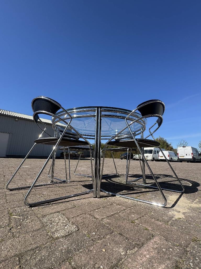 Chromen / gispen / buisframe tafel, Huis en Inrichting, Tafels | Eettafels, Gebruikt, 100 tot 150 cm, 150 tot 200 cm, Vier personen
