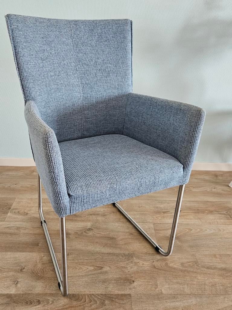 4x Blauwe stoffen eettafel stoelen, Huis en Inrichting, Stoelen, Ophalen, Gebruikt, Blauw, Vier
