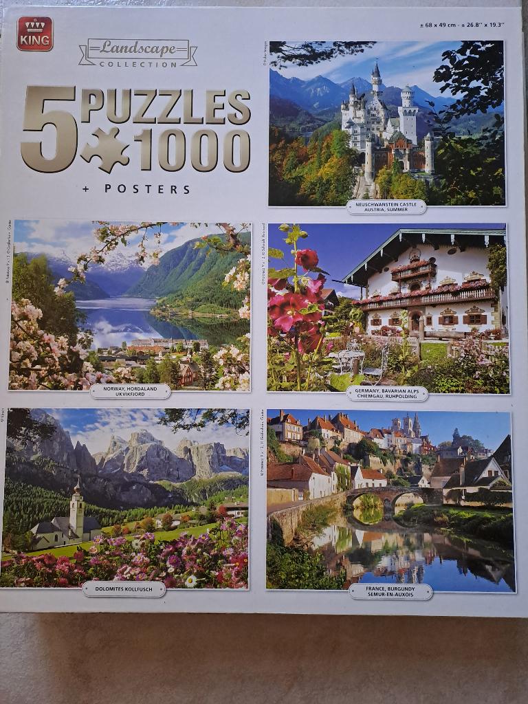 Vijf mooie legpuzzels van King, Hobby en Vrije tijd, Denksport en Puzzels, Ophalen, 500 t/m 1500 stukjes, Zo goed als nieuw, Legpuzzel