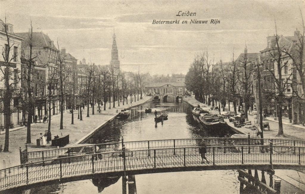 Leiden - Botermarkt en Nieuwe Rijn - 1918 gelopen, Verzenden, Voor 1920, Gelopen, Zuid-Holland