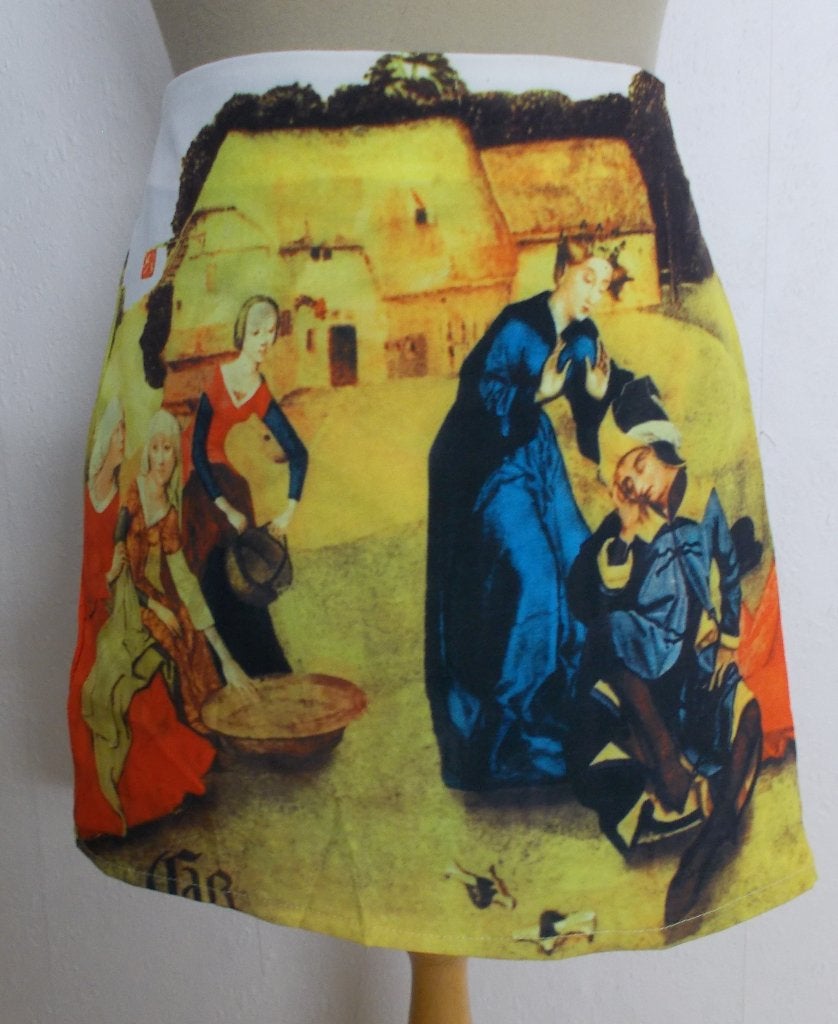 Apart zelf gemaakt (dus unique) middeleeuwen print rokje! 40, Kleding | Dames, Maat 38/40 (M), Zo goed als nieuw, Boven de knie