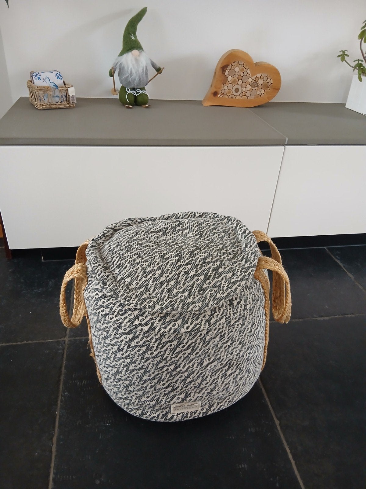 2 hockers Rivièra Maison blauw/wit, Ophalen, Zo goed als nieuw, Modern, Grijs
