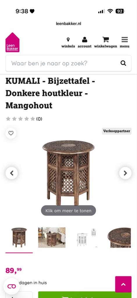 2 Kumali Bijzettafel - Donkere Houtkleur - Mangohout, Huis en Inrichting, Tafels | Bijzettafels, Minder dan 55 cm, Rond, Nieuw