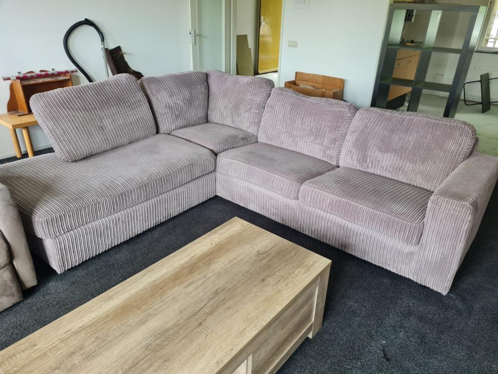 Comfortabele ribstof hoekbank - Zo goed als nieuw, Ophalen, 250 tot 300 cm, 100 tot 125 cm, Zo goed als nieuw