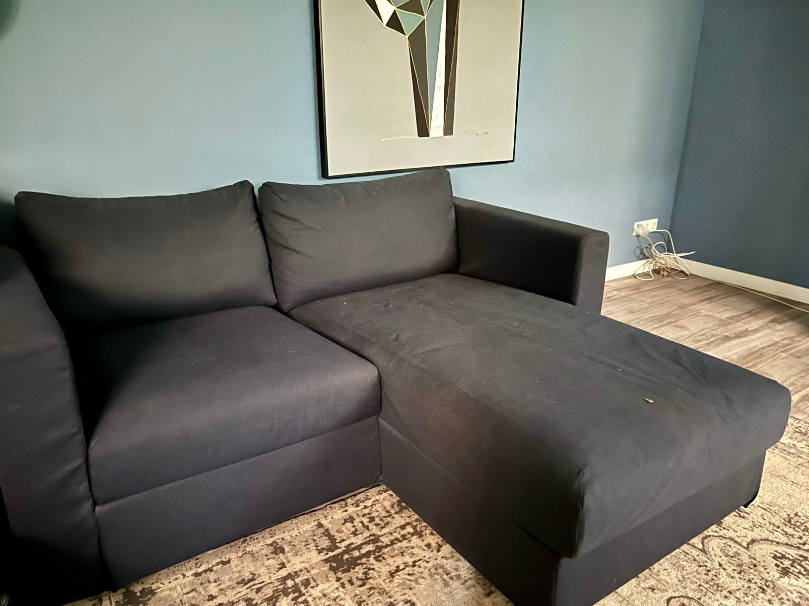 BLAUW bank 2zits, chaise longue IKEA VIMLE bergruimte ZGAN, Huis en Inrichting, Ophalen, Zo goed als nieuw, Tweepersoons, Minder dan 150 cm