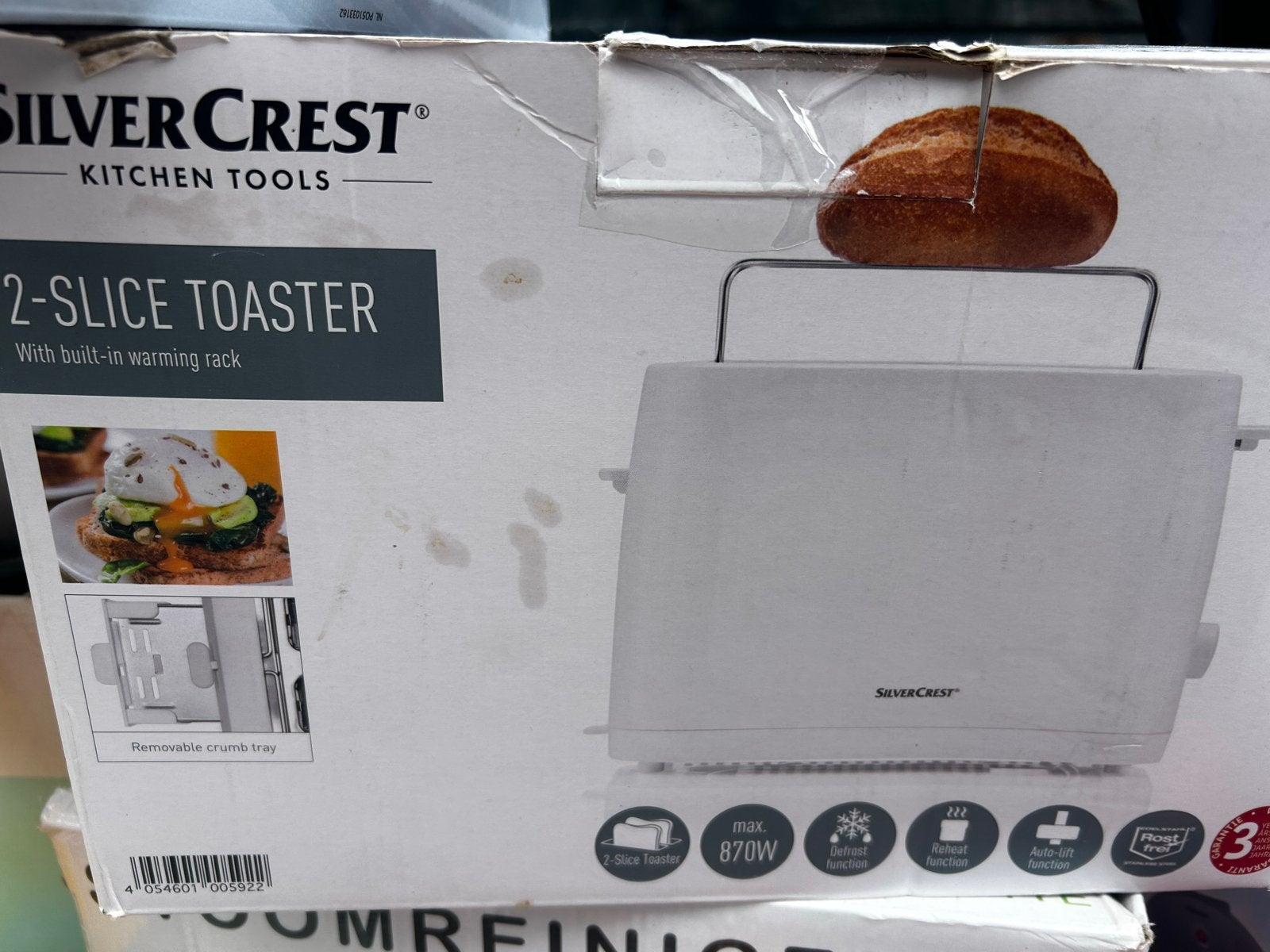 SilverCrest 2-sneden broodrooster met opwarmrek, Ophalen, Zo goed als nieuw, Uitneembare kruimellade
