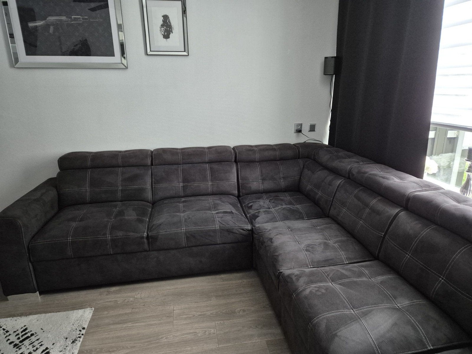 Hoekbank met grote hocker, Ophalen, Gebruikt, Stof