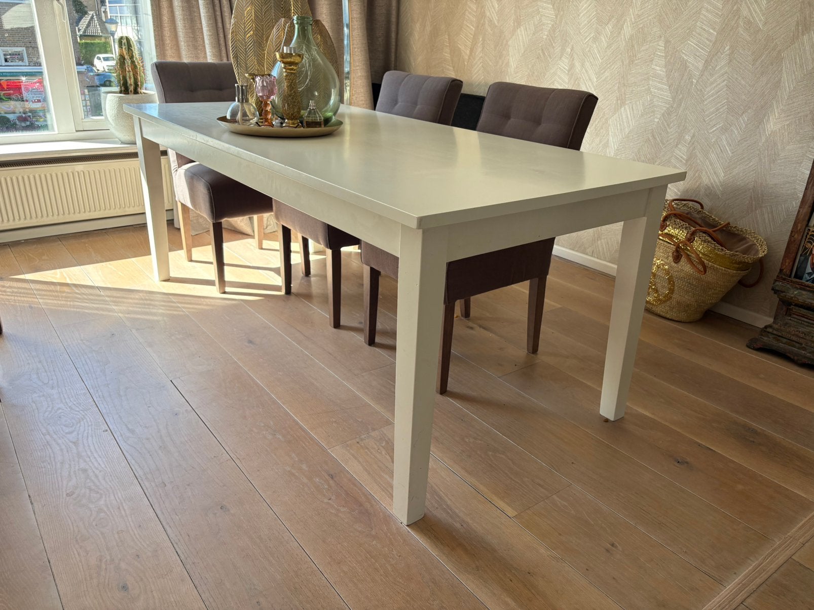 Eetkamertafel 90x200 massief kersenhout / wit, Ophalen, Gebruikt, 50 tot 100 cm, Vijf personen of meer