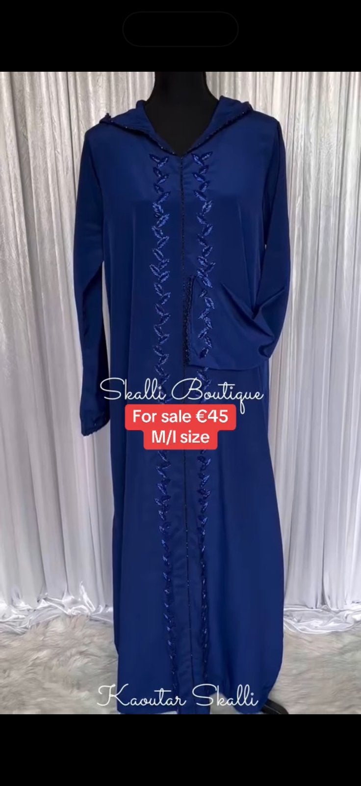 Jelaba blauw handbewerkt, Ophalen of Verzenden, Zo goed als nieuw, Blauw, Overige typen