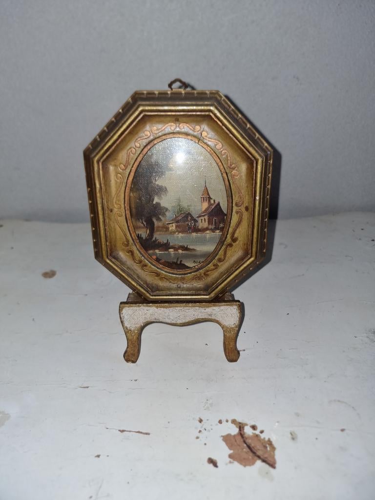 Oud florentijns italiaans schilderijtje olieverf stilleven, Antiek en Kunst, Ophalen of Verzenden
