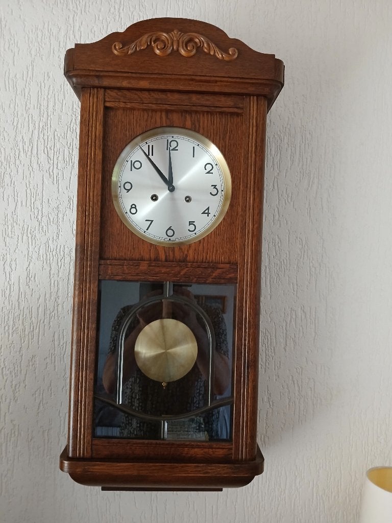 Houten wandklok met slinger, Antiek en Kunst, Antiek | Klokken, Ophalen