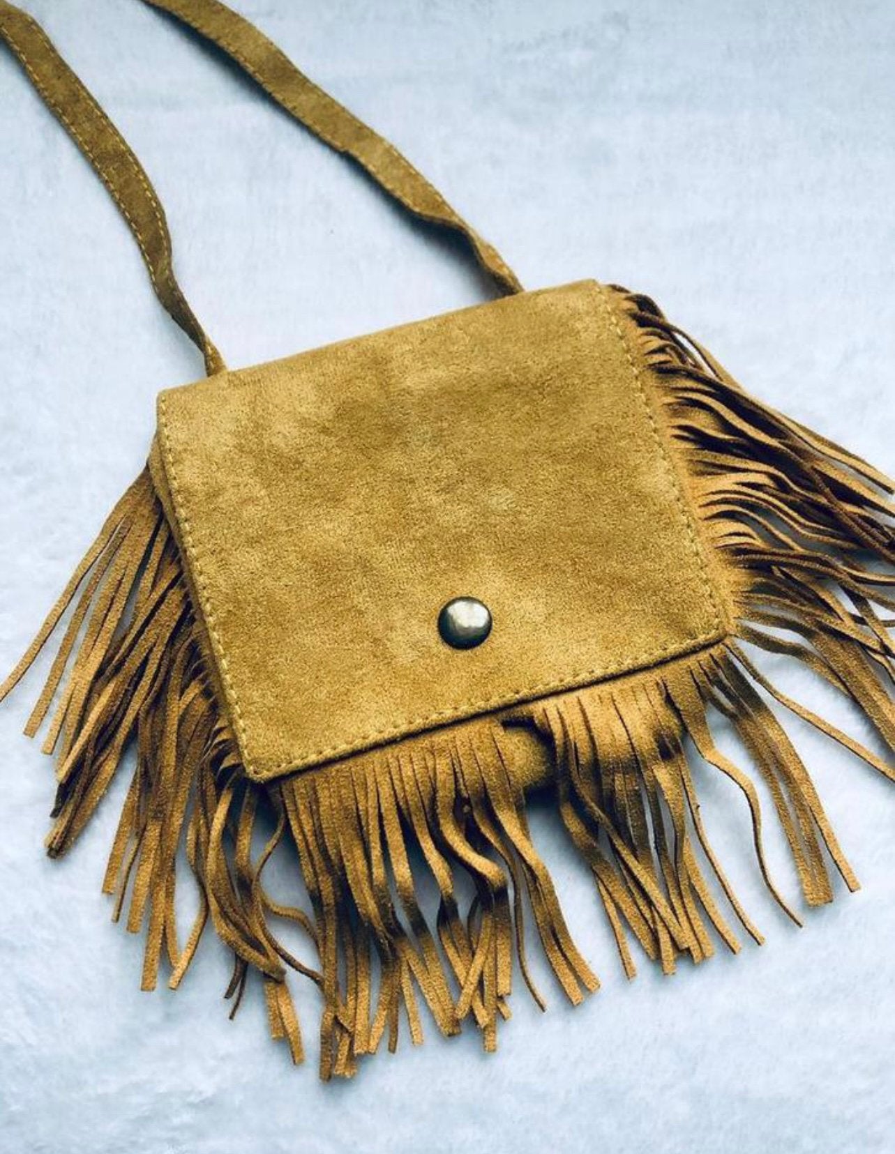 Mosterdgeel crossbody tas met franjes, Ophalen of Verzenden, Zo goed als nieuw, Schoudertasje