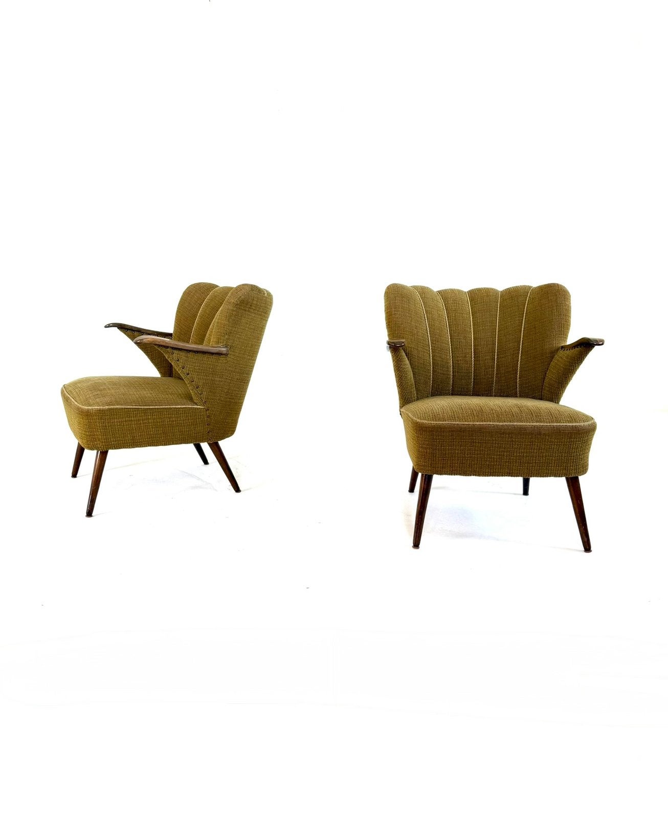 Set van 2 vintage cocktail fauteuils ‘60, Vintage retro buisframe design rotan webbing papercord deens, Hout, 75 tot 100 cm, Ophalen of Verzenden