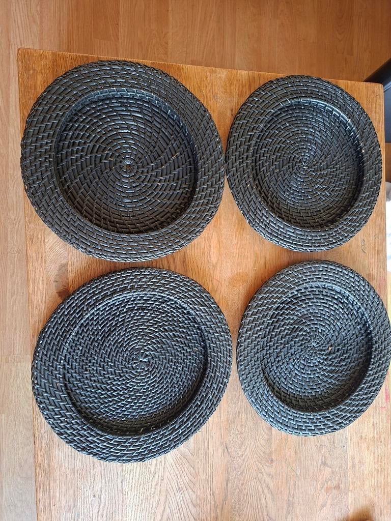 4x Rotan onderborden/placemats - Donkergrijs/Zwart, Overige materialen, Gebruikt, Overige typen, Ophalen of Verzenden