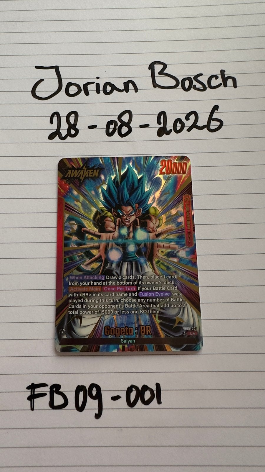 Dragon Ball Super Card Game Gogeta: FB09-001, Ophalen of Verzenden, Zo goed als nieuw, Losse kaart