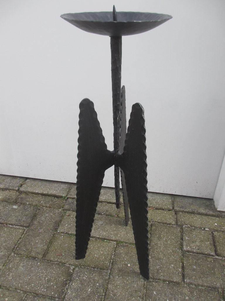 Vintage brutalist vloer kandelaar cast iron mid century '60, Huis en Inrichting, Woonaccessoires | Kandelaars en Kaarsen, Gebruikt