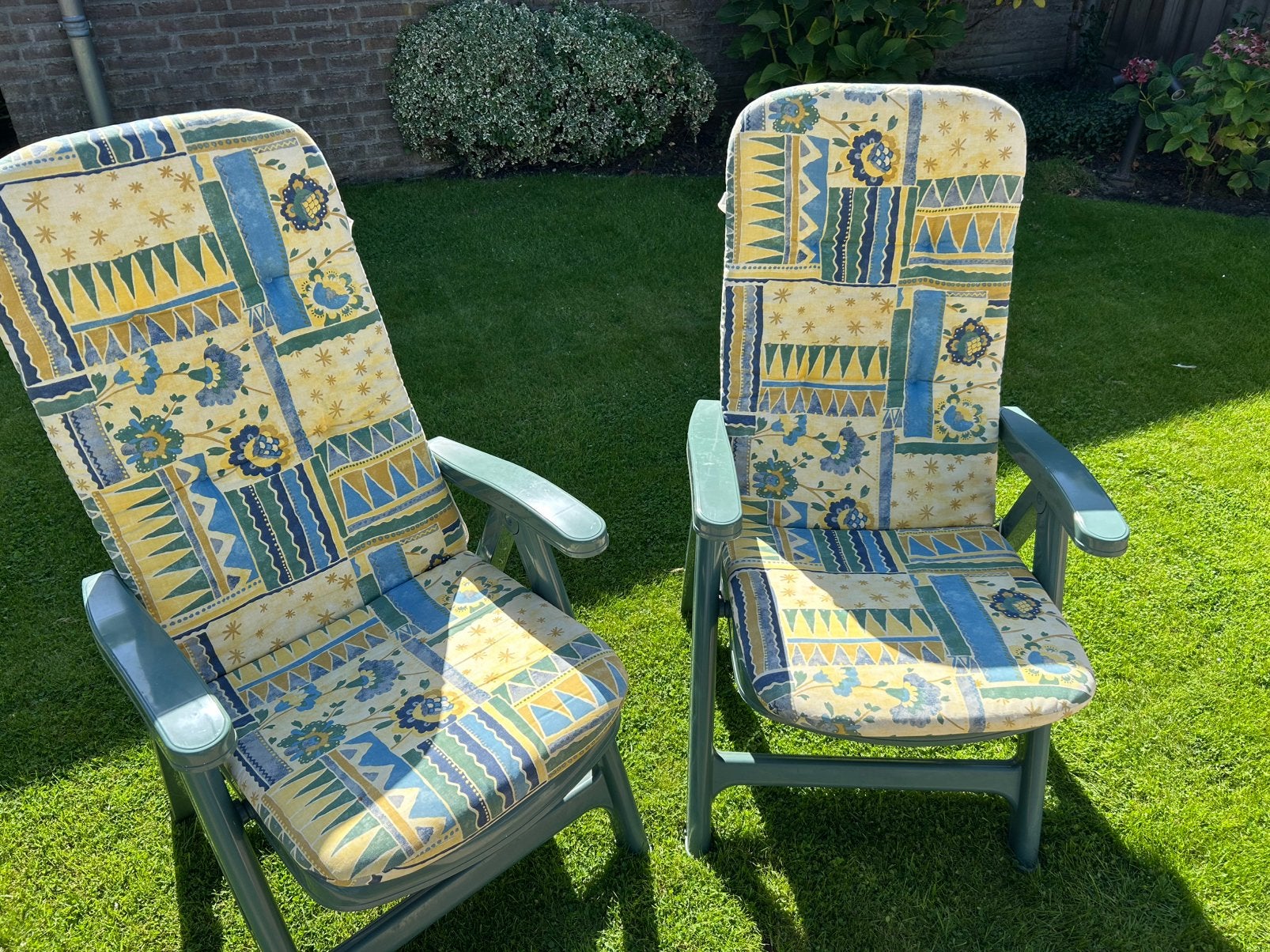 Flair groene inklapbare verstelbare tuinstoelen met kussens, Tuin en Terras, Tuinstoelen, Ophalen, Zo goed als nieuw, Kunststof