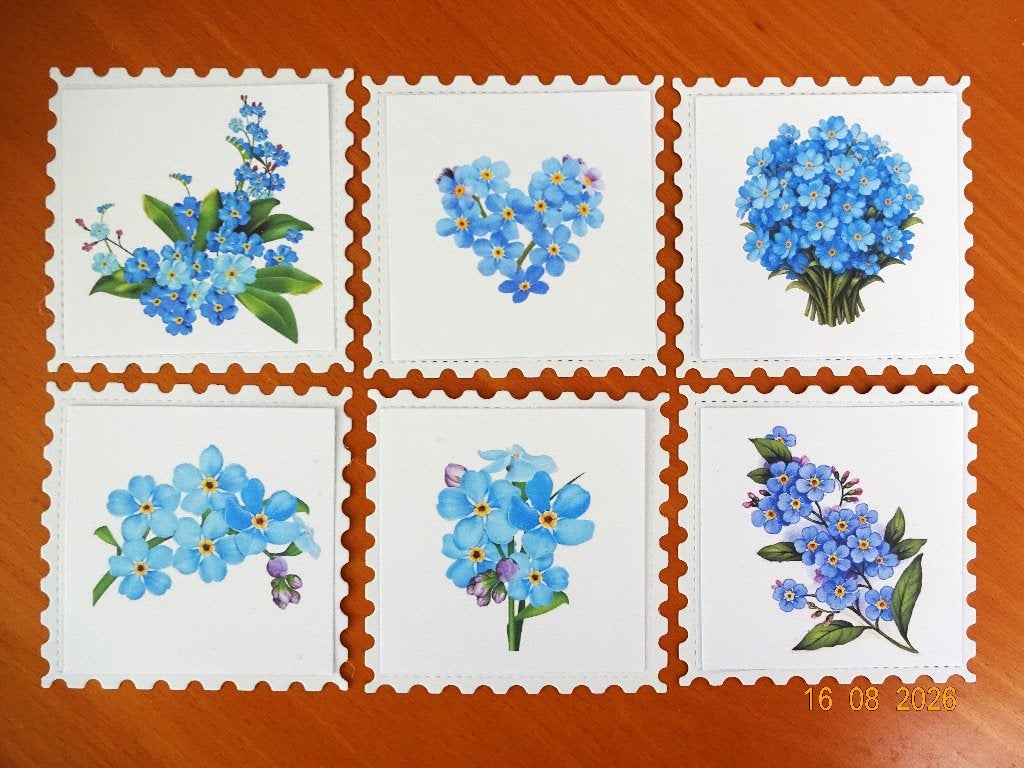setje van 6 oplegkaartjes met plaatje Vergeet-me-nietje, Ophalen of Verzenden, Nieuw, Overige thema's, Pons of Mal