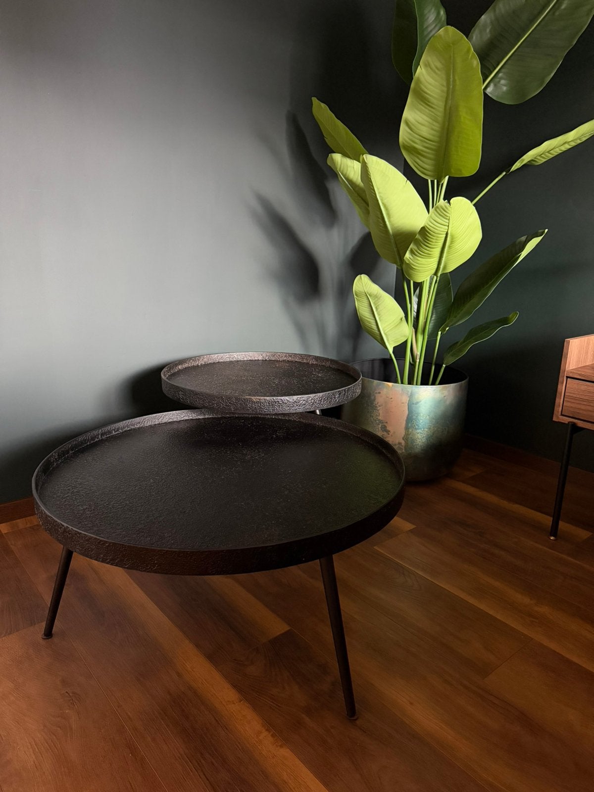 BePureHome WOOOD Bounds salontafel set zwart roest, Huis en Inrichting, Tafels | Bijzettafels, Minder dan 55 cm, Rond, Ophalen