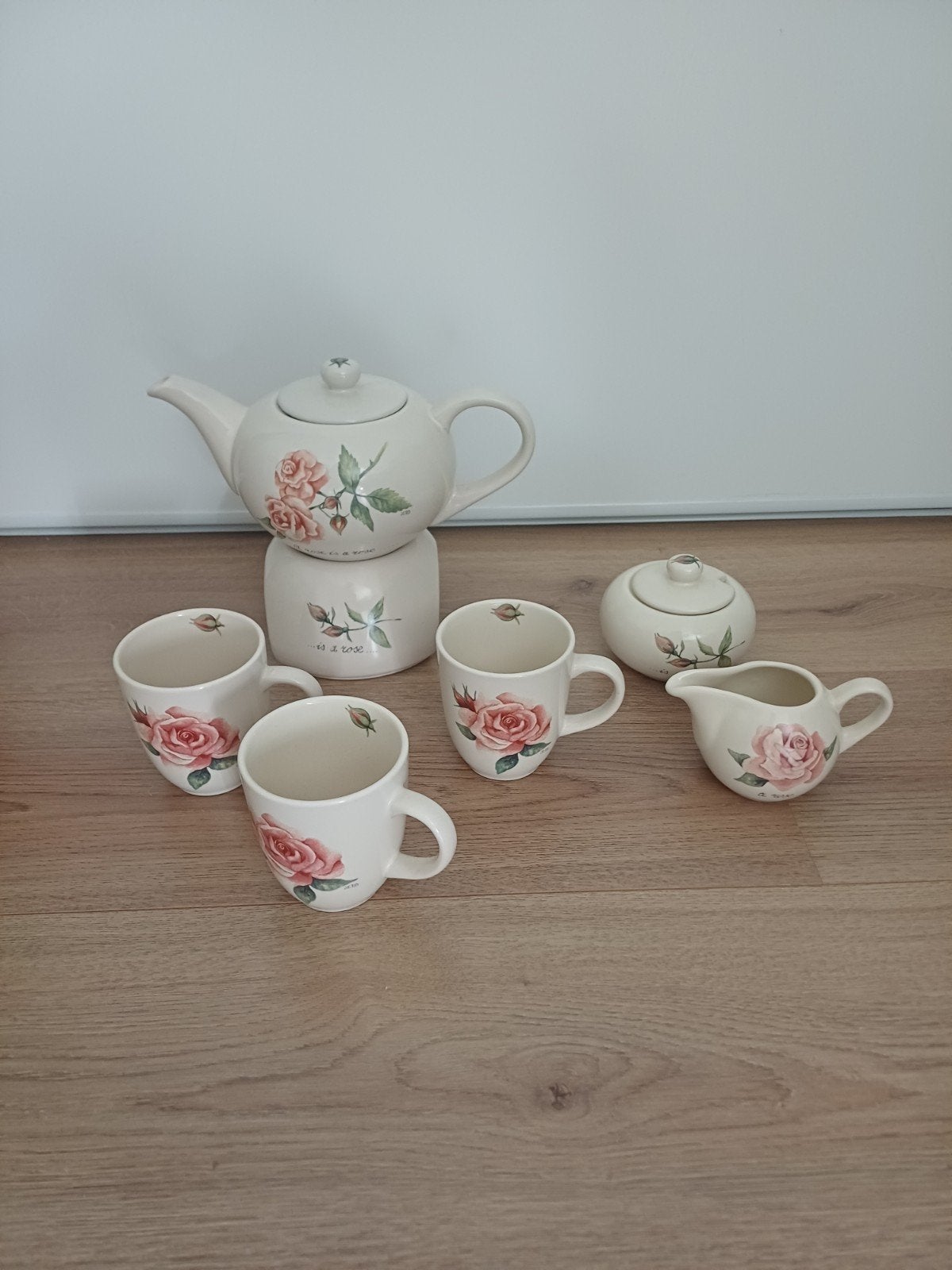 Theepot, suikerpot, melkkan en 3 bekers - Jet by Ter Steege, Gebruikt, Keramiek, Landelijk/Boerenbont, Ophalen of Verzenden