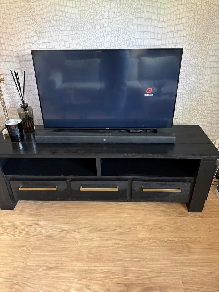 Tv meubel zwart met goud, Ophalen, Gebruikt, 150 tot 200 cm, Minder dan 100 cm