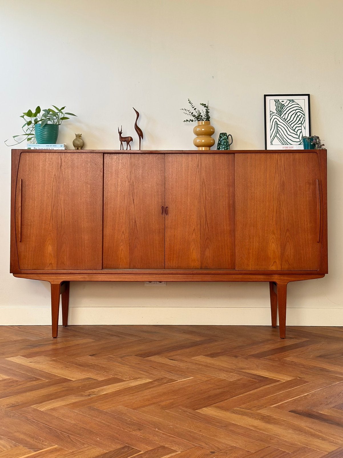 Vintage highboard Deens buffet kast teak hout jaren 50/60/70, Ophalen, Gebruikt, Met deur(en), 100 tot 150 cm