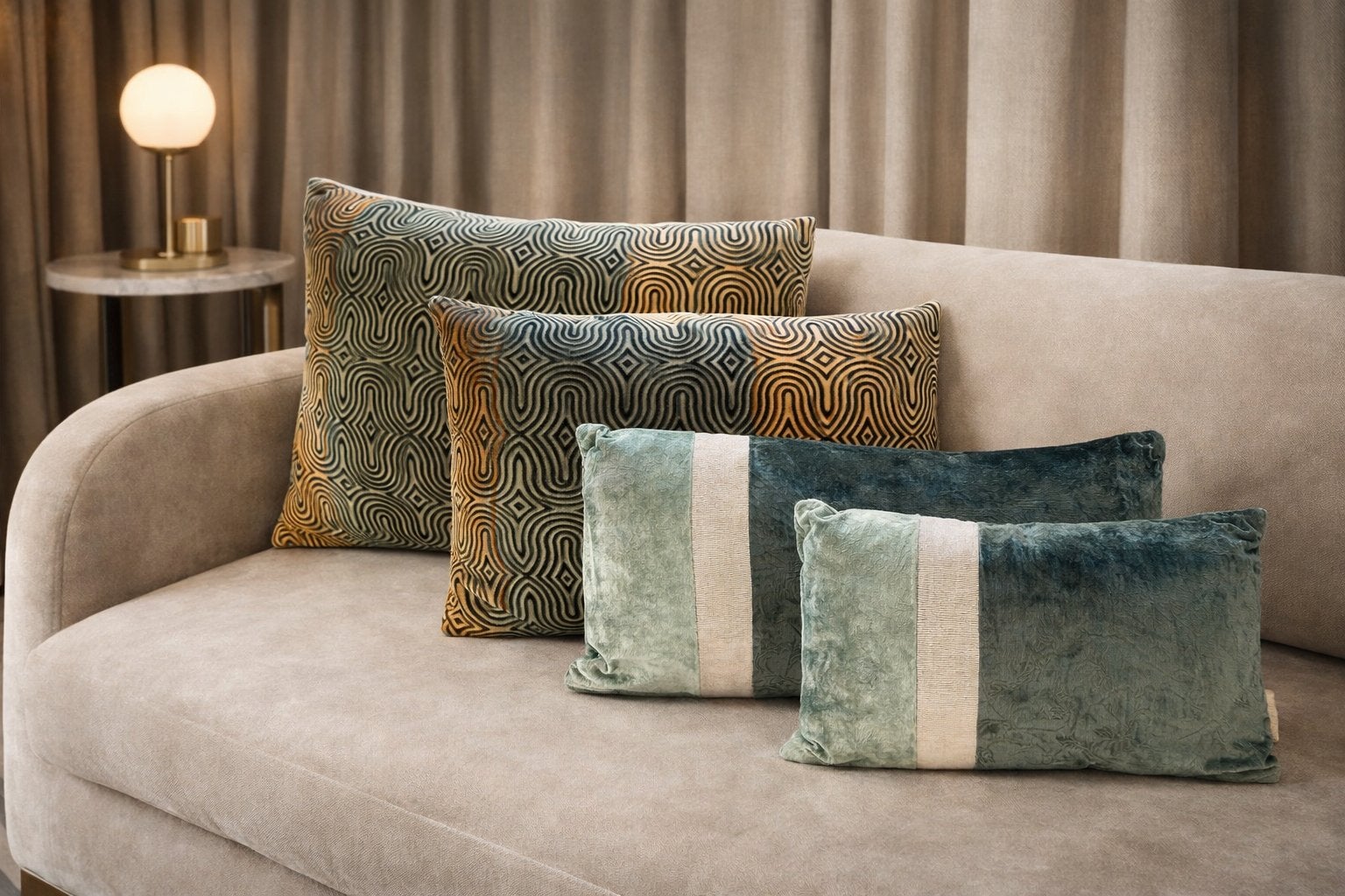 Set van 4 Goround sierkussens - Zo goed als nieuw, Overige merken, Meerkleurig, Inclusief binnenkussen, Ophalen of Verzenden