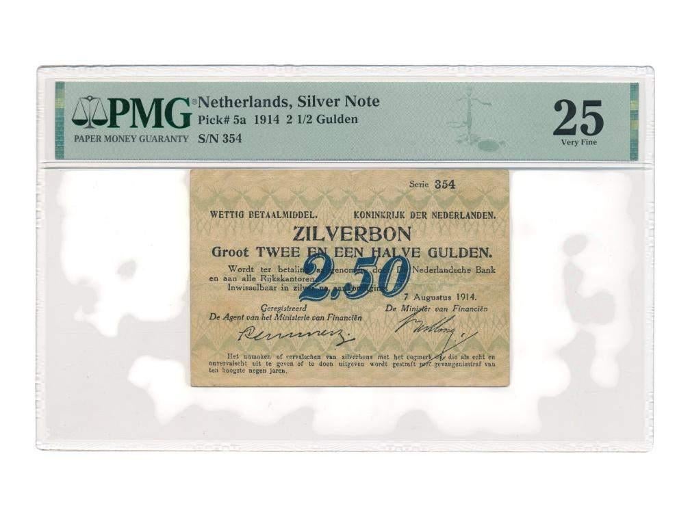 Nederland 2,5 gulden 1914 zilverbon PMG25, Postzegels en Munten, Bankbiljetten | Nederland, Ophalen of Verzenden, 1 gulden, Los biljet
