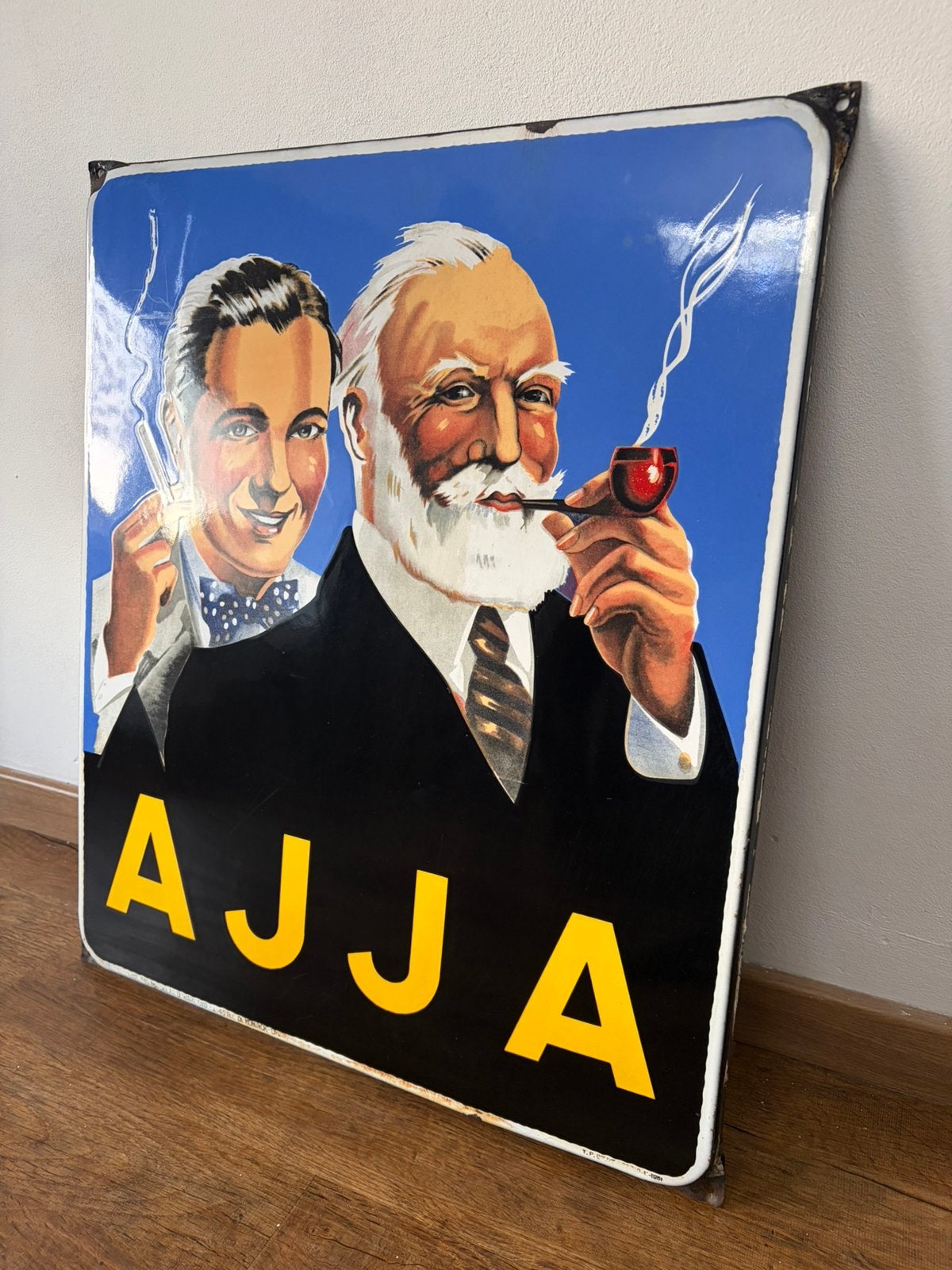 AJJA emaille reclamebord tabak top staat!, Verzamelen, Ophalen of Verzenden, Gebruikt, Reclamebord