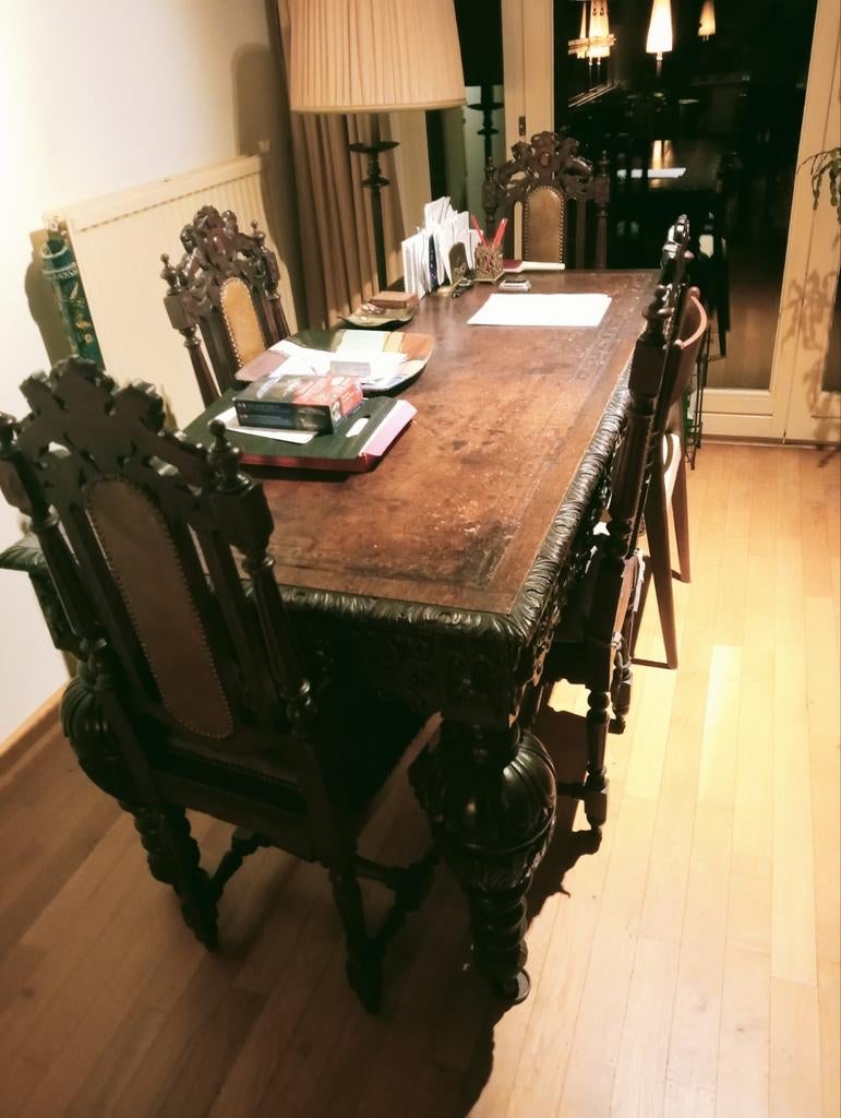 Antieke Engelse eettafel met 6 stoelen, Antiek en Kunst, Ophalen