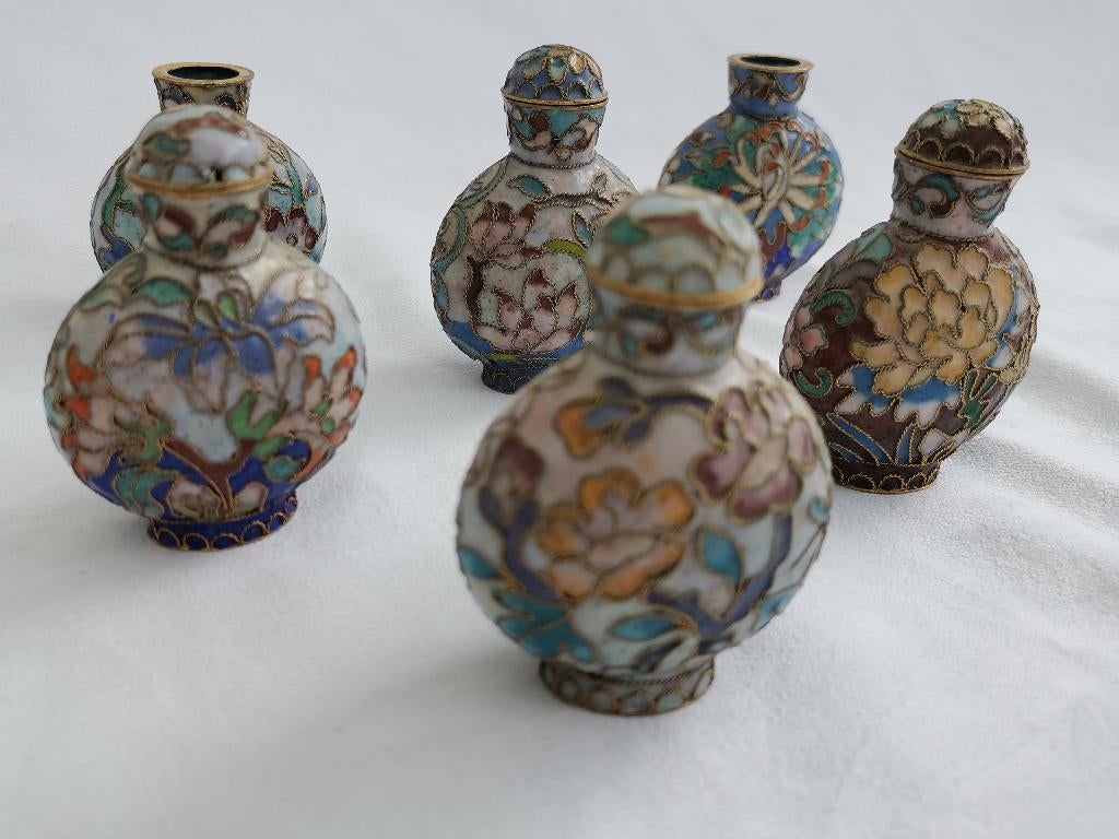 set 6 Vintage Chinese Cloisonne Emaille snuiffles snuif fles, Antiek en Kunst, Antiek | Emaille, Ophalen of Verzenden