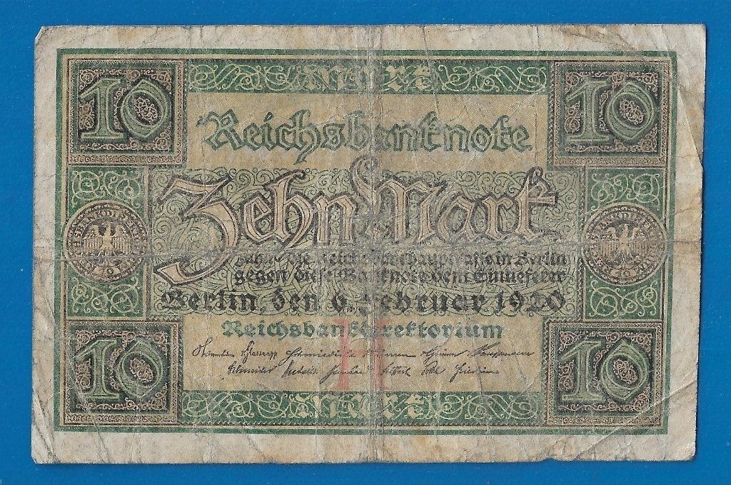 Duitsland biljet, Reichsbanknote 10 Mark - 1920, Postzegels en Munten, Bankbiljetten | Europa | Niet-Eurobiljetten, Verzenden