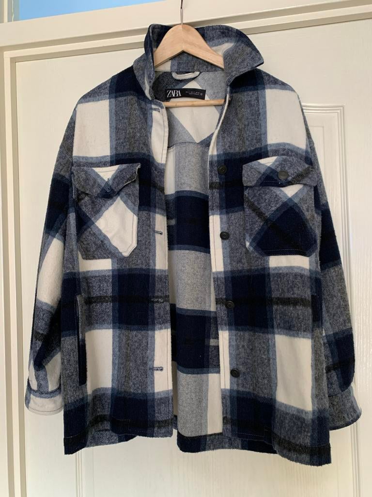 Zara geruite blouse, Ophalen of Verzenden, Gedragen, Maat 36 (S), Blauw