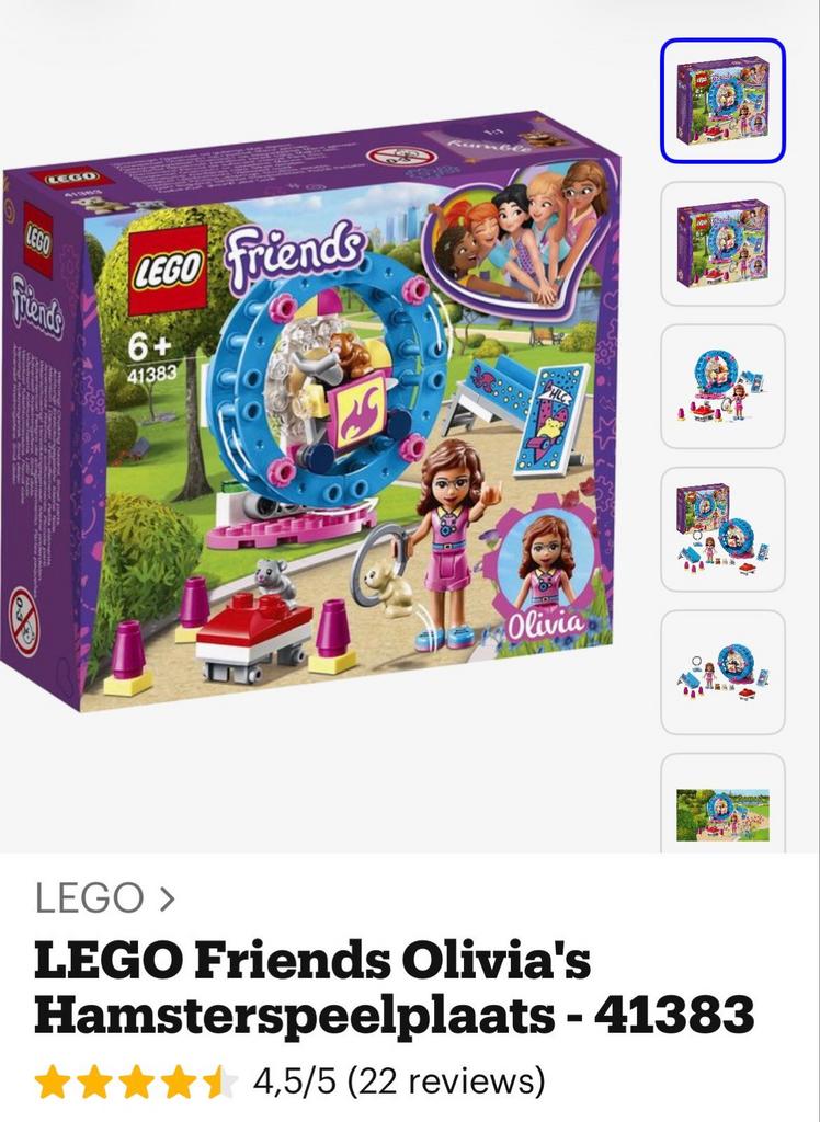 LEGO Friends Olivia's Hamsterspeelplaats - 41383, Lego, Nieuw, Friends, Ophalen of Verzenden