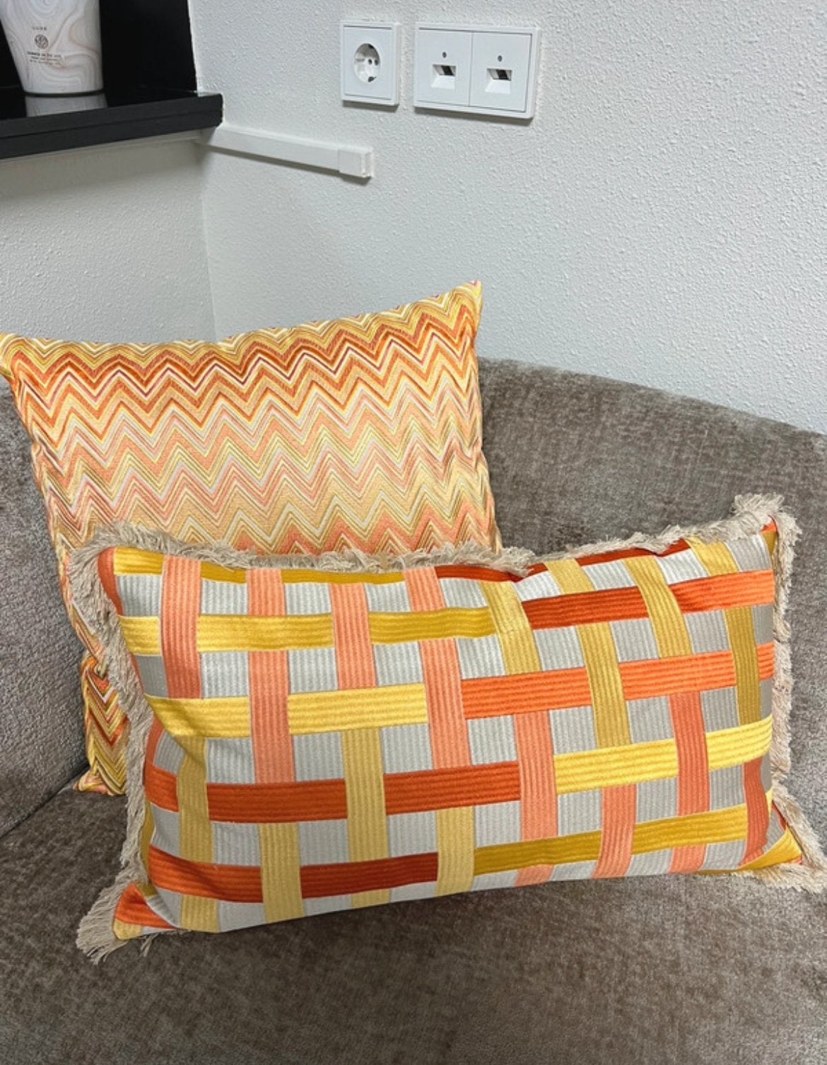 Decoratieve Kussen Set - Oranje, Geel,, Meerkleurig, Met print, Vierkant, Ophalen of Verzenden