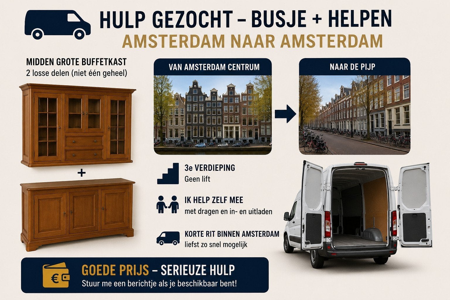 DIRECT VERVOER GEZOCHT VOOR KAST AMSTERDAM, TEGEN VERGOEDING, Ophalen