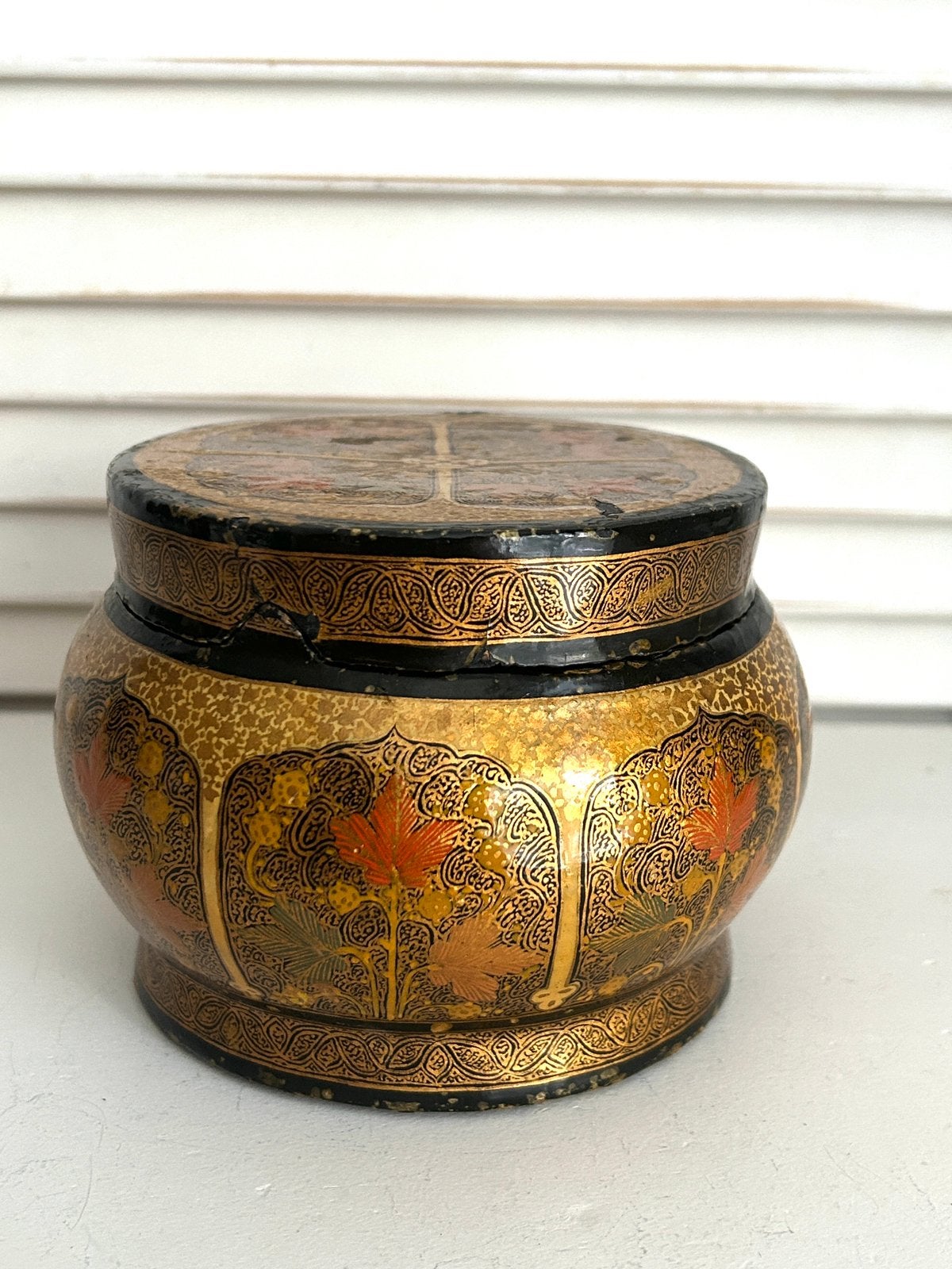 Vintage kasjmier papier maché lakdoos theedoos India, Antiek en Kunst, Ophalen