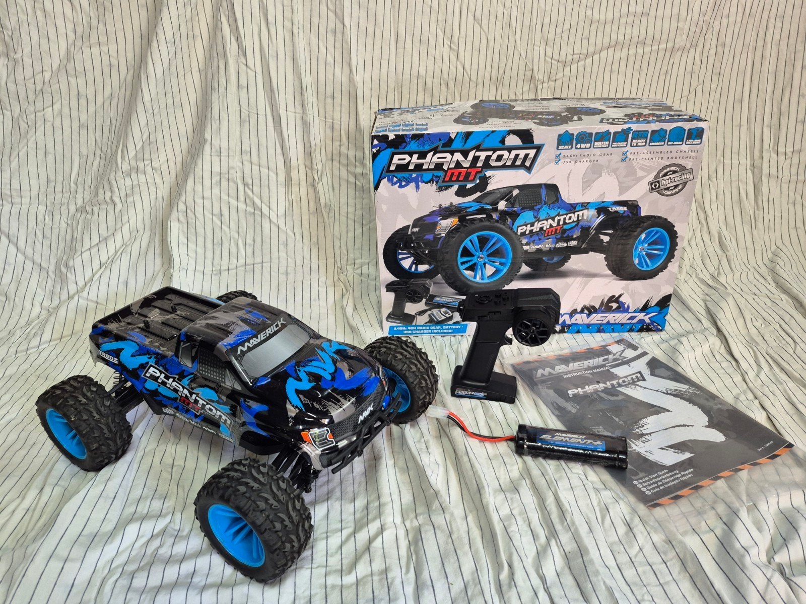 Maverick Phantom MT 1/10 Monster Truck – Complete RTR, Ophalen of Verzenden, Gebruikt, Auto offroad