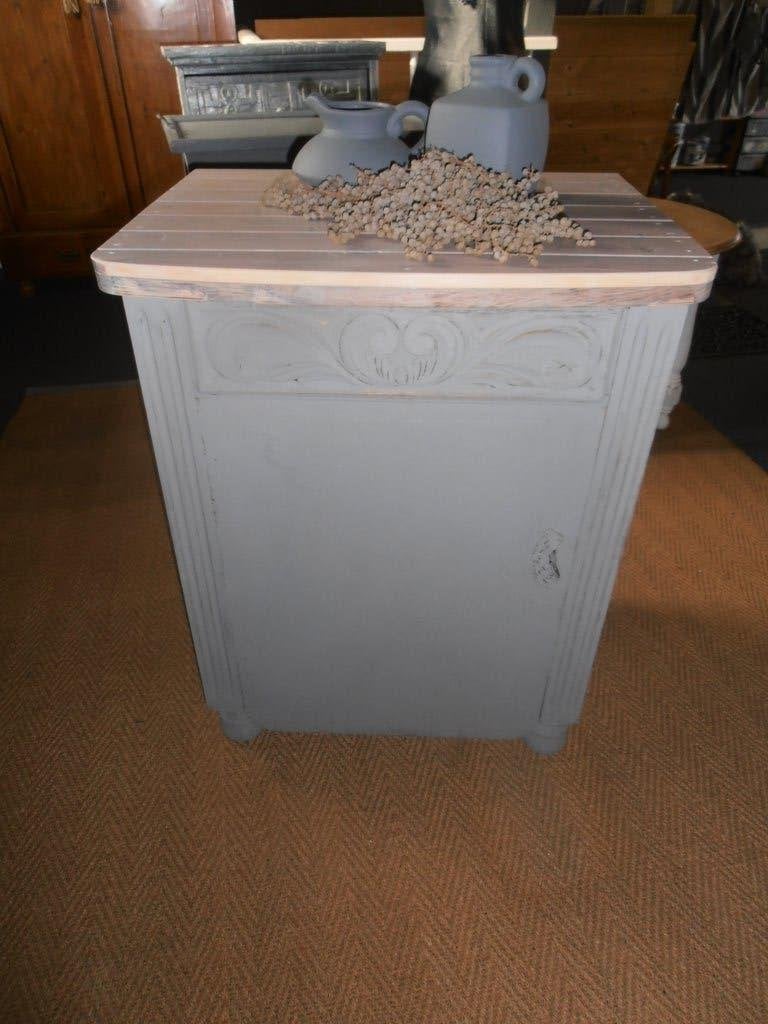 oude naaimachine kast mat grijs/whitew blad/houtsnijwerk, Huis en Inrichting, Ophalen, Zo goed als nieuw, Minder dan 150 cm, Minder dan 100 cm
