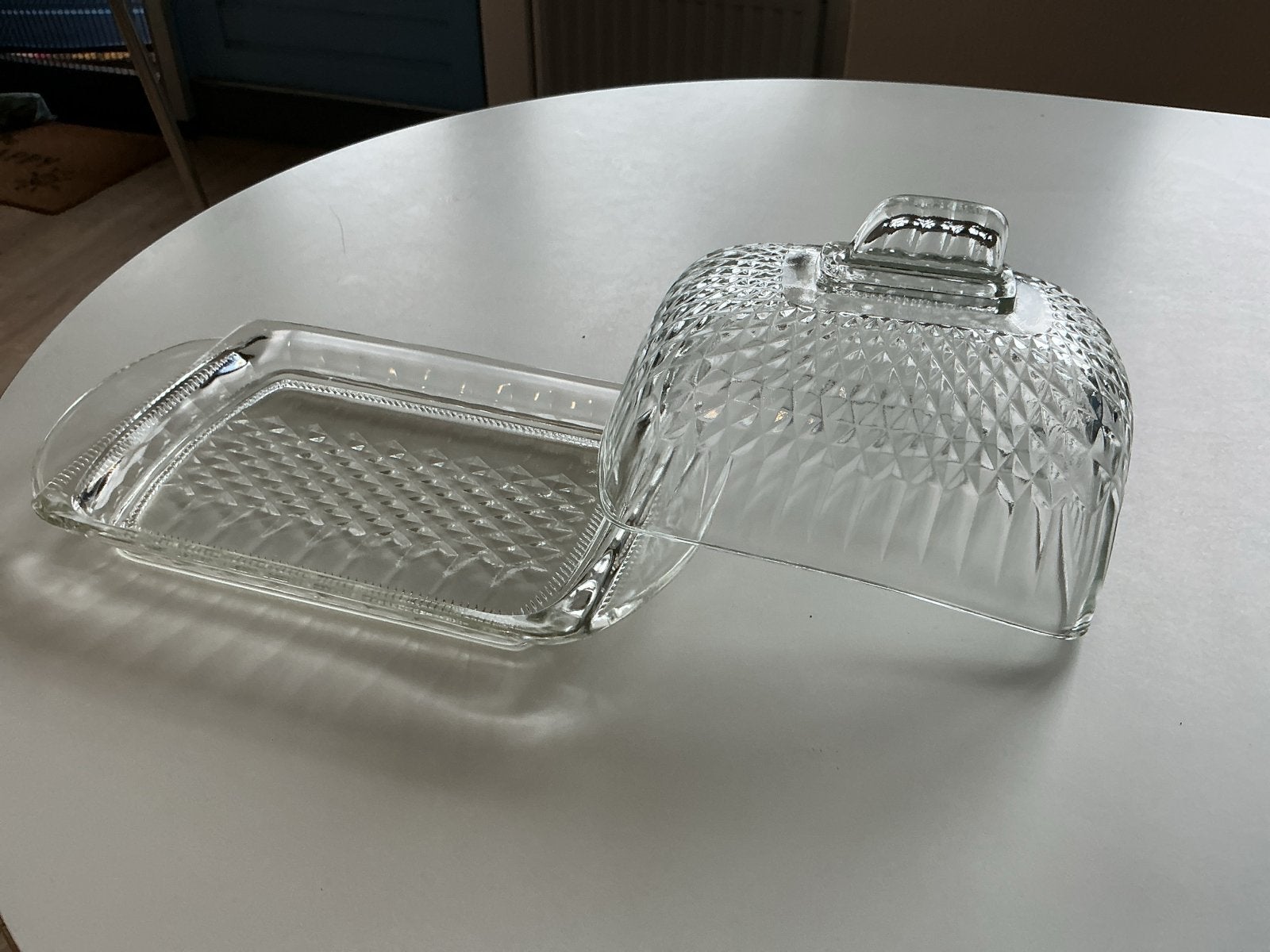 Glazen kasstolp met  deksel - Vintage, Antiek en Kunst, Antiek | Glas en Kristal, Ophalen of Verzenden